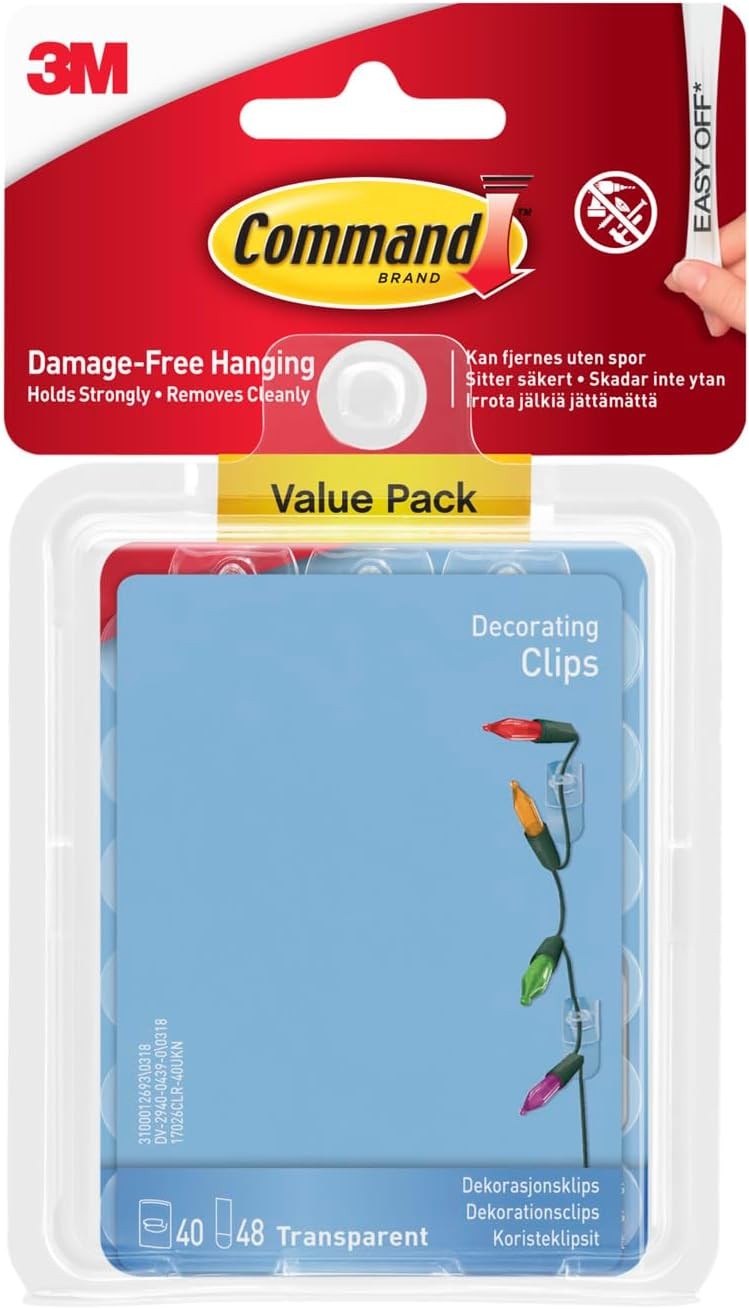 Command Decorating Clips, Value Pack of 40 Mini Hooks and 48 Small Adhesive Str