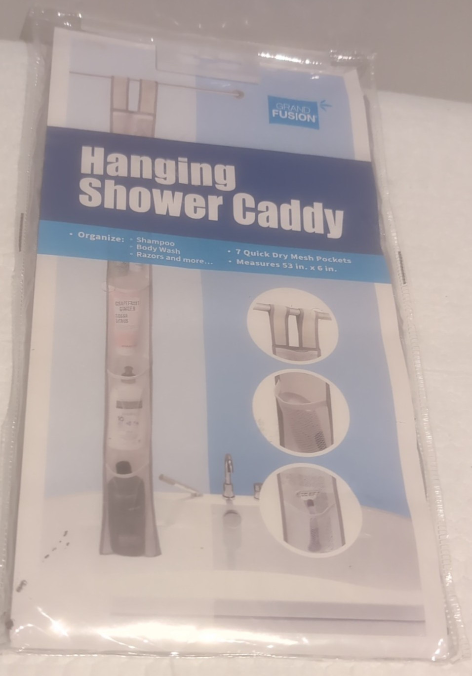 Grand Fusion Hanging Shower Caddy - 7 Quick-Dry Mesh Pockets - 53” x 6" D2