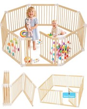 CONKKA Foldable Wooden Baby Playpen Large Play Yard 2-in-1 Infant Toddler