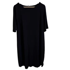 Eileen Fisher Black Dress Medium Elbow Sleeve Viscose Blend Minimalist Casual