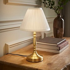 Antique Brass Touch Table Lamp Traditional 36CM Light Pleated Shade Dimmable