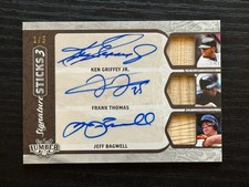 2022 Leaf Lumber Sticks 3 Autograph Ken Griffey Jr/Frank Thomas/Jeff Bagwell /5