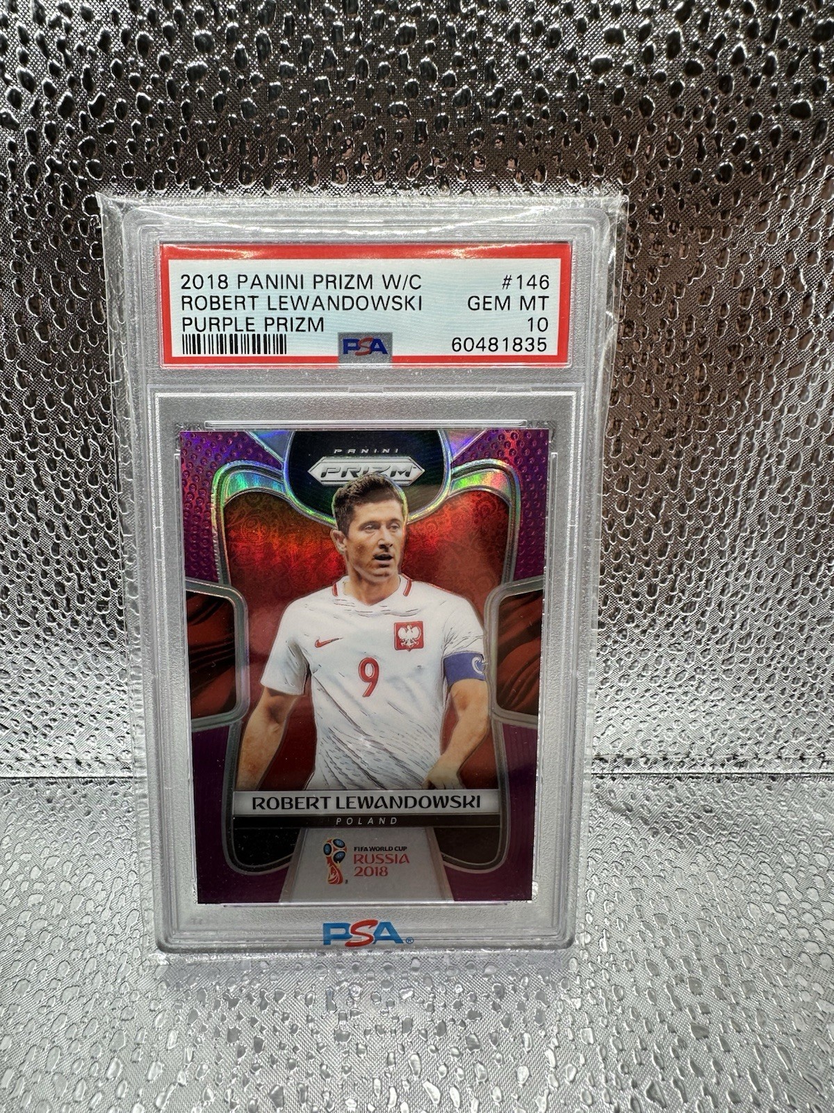 2018 Panini Prizm FIFA World Cup Robert Lewandowski Purple Prizm /99 PSA 10