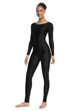 Women's Long Sleeve Unitard Dance Costume Spandex Full Body Suits Medium Black