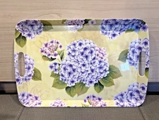 Hydrangea Lilac Florals on Butter Yellow Field Large Tray 18x12 Raised Rim
