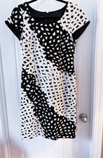 Talbots Womens Sheath Dress Size 4 Rear Zip Cap Sleeve Black White