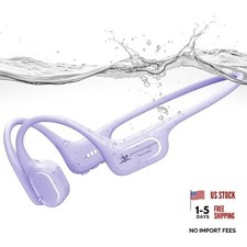 Bone Conduction Swimming Headphones, IP68 Waterproof Earbuds with 32GB Violet