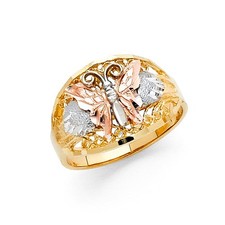 NEW 14K TRI COLOR GOLD FANCY BUTTERFLY RING - SIZE 7