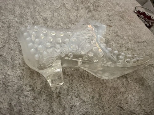 Vintage Fenton Hobnail Cat's Head Victorian Clear Glass Shoe