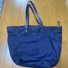 TORY BURCH nylon Logo Hand Tote Bag Women Navy Blue Vintage Genuine