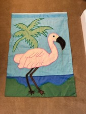 Stitched Flamingo Large House Flag Banner Approx 27.5 x 38.5"-As IS Turq Pink