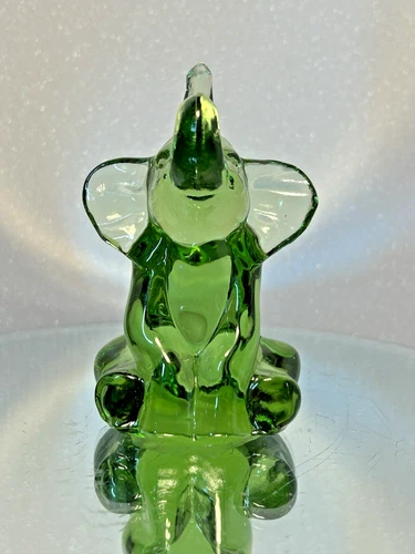 Fenton Art Glass Crystal Clear Green Elephant Figurine Raised Trunk No Flowers