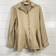 Tuckernuck Pomander Place Womens Ashlen Tiered Ruffle Button Up Shirt sz M Tan