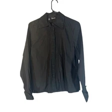 Rafaella Black Long Sleeve Collared Ruffle Front Button Down Blouse Women Sz 8