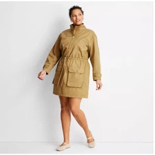 Long Sleeve Utility Mini Dress - Future Collective Khaki Large NWT