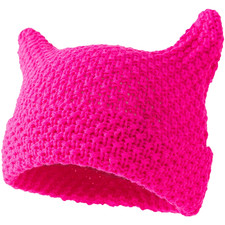 Bonnet tricoté hiver fil acrylique avec jolie oreille de chat et motif rayé