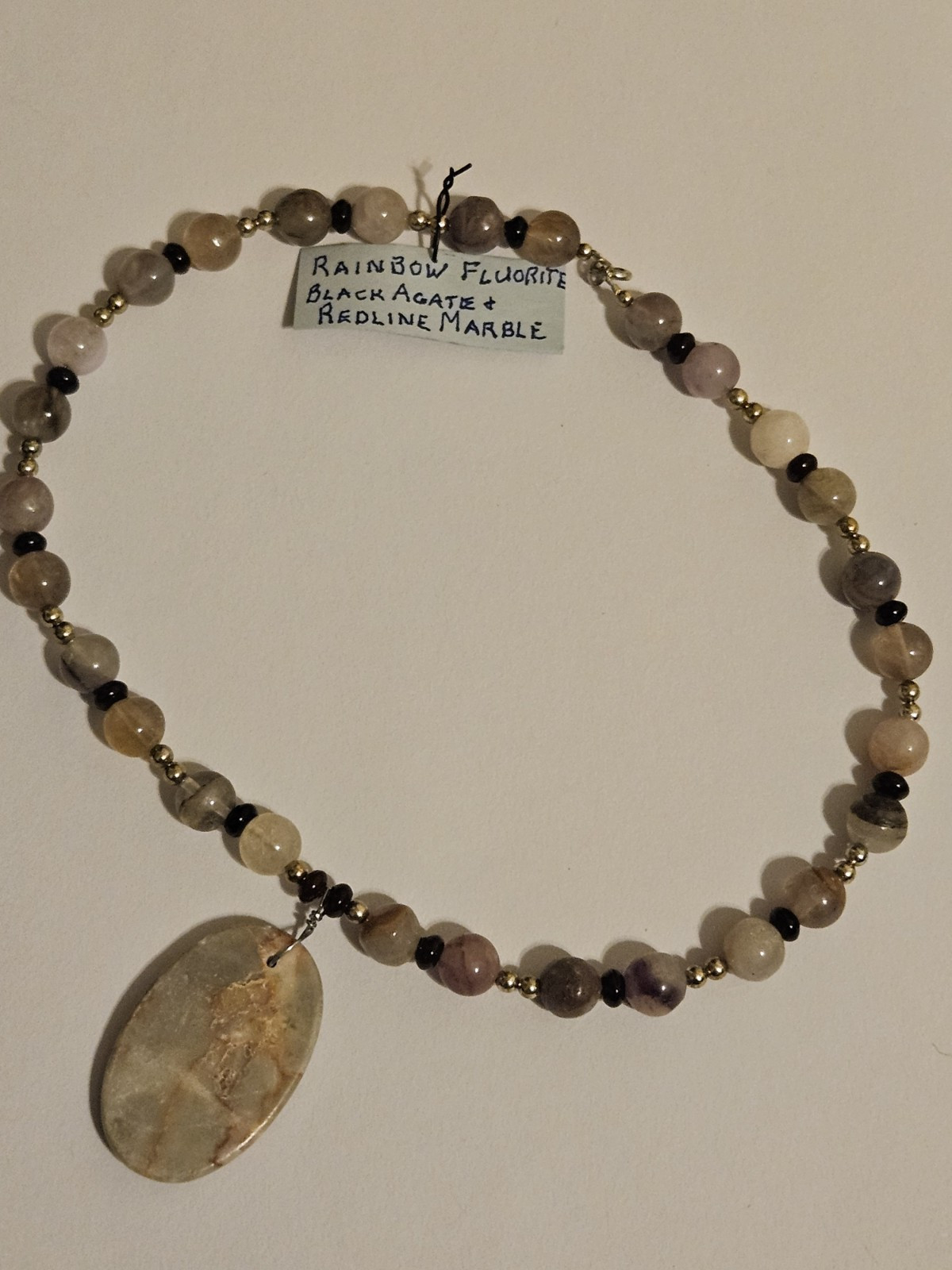 Rainbow Fluorite Black Agate Redline Marble Handmade Beaded Necklace