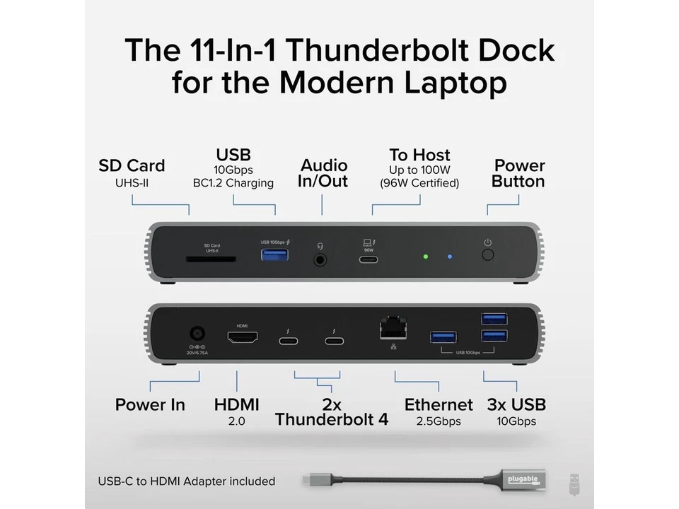 Dock Thunderbolt 4 plugável com carregamento de 100W, certificado Thunderbolt, 3x - Imagem 2 de 4