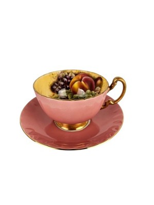 Aynsley Orchard Fruit Pink Tea Cup and Saucer Set Fine Bone China England RARE