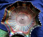 beautiful smooth rays pattern carnival glass, signed nortwood bowl
