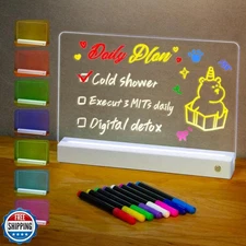LED Note Board with 8 Colors，Acrylic Dry Erase Board with Light, Clear Monthl