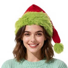 Knitted Santa Hat Fluffy Brim Xmas Party Beanie Red Christmas Hats Adult Women