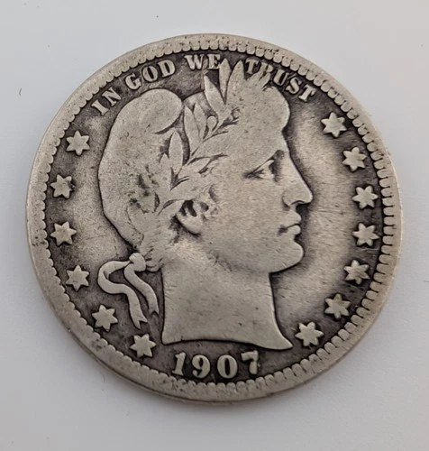 1907-O Barber Quarter Dollar 90% Silver 25c New Orleans US Coin