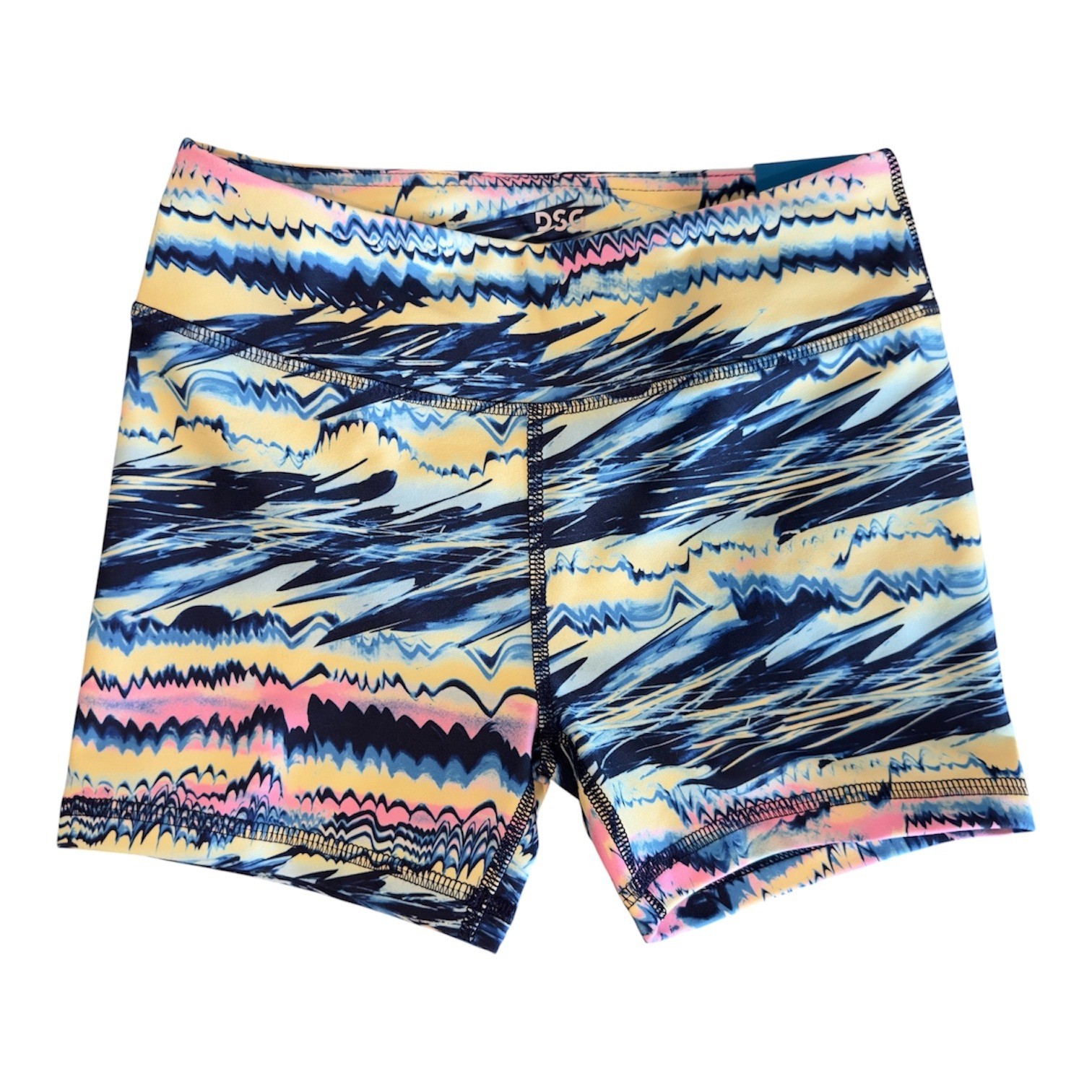 DSG Girls Momentum Mid-Rise Shorts Blue Yellow Abstract Print Size M 10-12 NWT