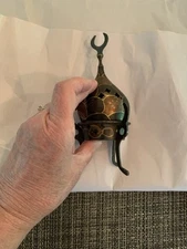 Vintage BRASS CENSER INCENSE BURNER Onion Dome w/ Crescent Moon & Pierced Stars