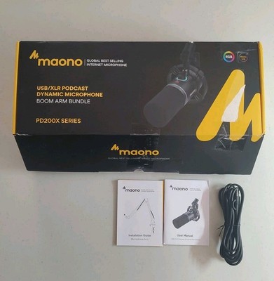 MAONO XLR/USB Dynamic Microphone Kit RGB Podcast Mic Boom Arm Bundle PD200XS