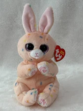 TY BEANIE BABY BELLIES PEACHES BUNNY RABBIT 6" PLUSH TOY NEW NWT FREE SHIPPING