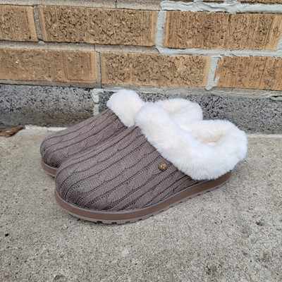 Bobs Skechers Ice Angel Taupe/Natural Sweater Faux Fur Slippers  8.5