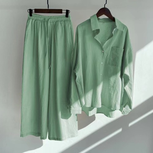 Damen 2-teiliges Baumwolle Leinen Sommer Bluse T-Shirt lose Hose Loungewear Outfit Set - Bild 31 von 40