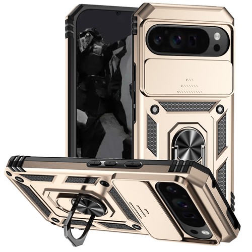 For Google Pixel 9 Pro XL/9/9A/8/7/6 Shockproof Ring Stand Case Slide Lens Cover - 第 21/26 張圖片