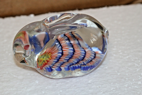 Estatuilla de conejo de vidrio artístico vintage azul blanco rojo caña millefiori adorno animal - Imagen 8 de 8