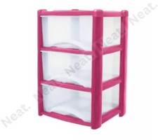 Plastic Storagep 3 Pink Drawers Unit Organizer Home Office School Chest