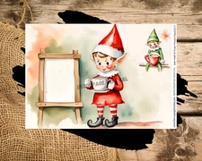 Christmas Elf with Sign | Rice Paper | A4 8.3" x 11.7" | Decoupage Central