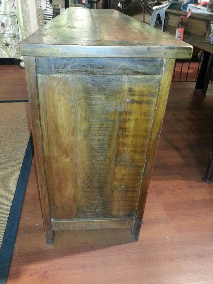 Soporte de TV centro multimedia de madera recuperada estilo rústico Barnwood Foto 3 de 4