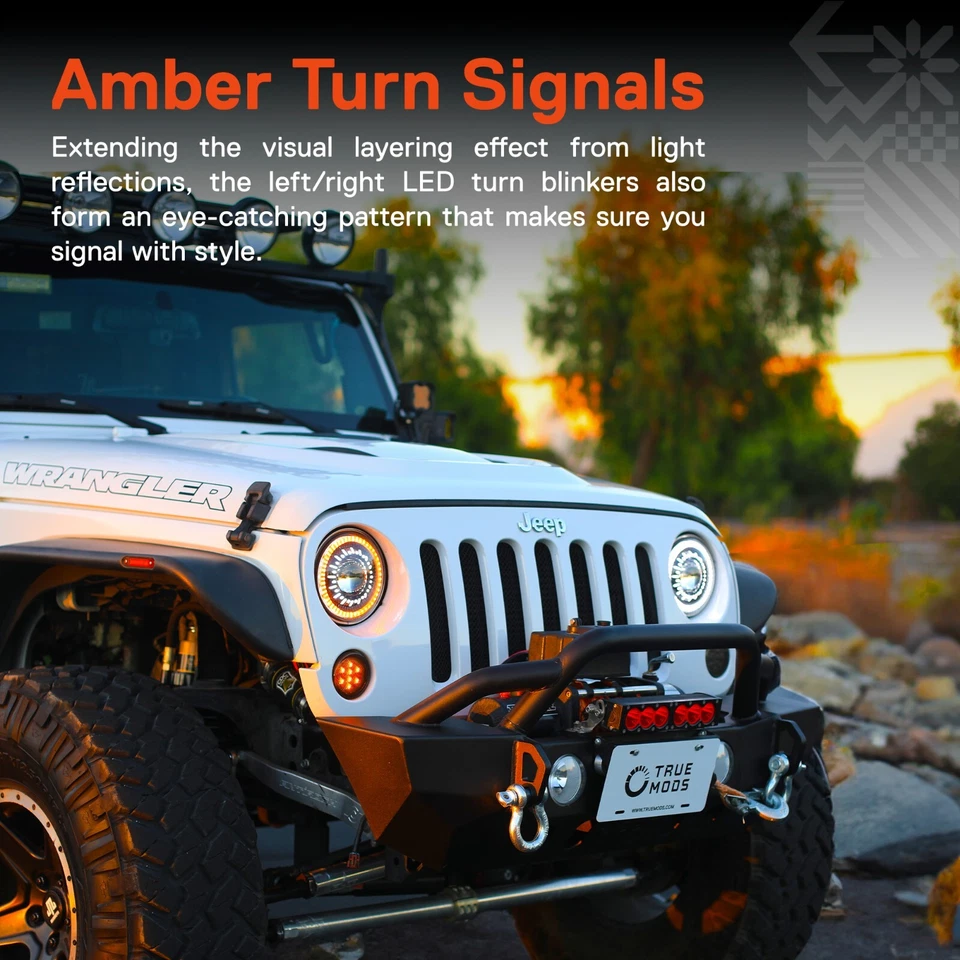 Faros LED H6024 7" para Jeep Wrangler JK JKU TGJ LJ - PUNTO con señales de giro Foto 3 de 4