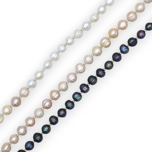 Collana di Perle Scaramazze Bianche, Rosa e Grigie, L 58 + 28 cm ca. Lunghezza r - Foto 3 di 9