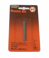 (2) Black + Decker Carbide Tip 5/16" Straight Router Bit Single flute 1/4" shank