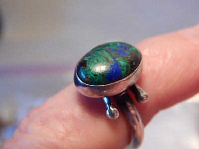 VTG 1960S 70S STERLING AZURITE ? LADIES RING SIZE 61/2 HAND MADE STUDIO ARTIST