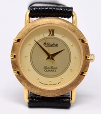 Vintage NOS Dufonte Lucien Piccard Mens Gold Plated Postmodern Quartz Wristwatch