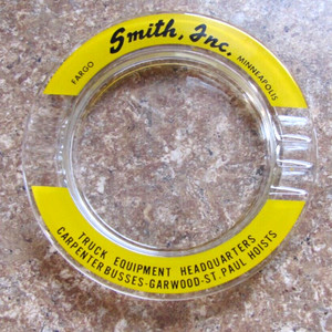 Vintage Fargo North Dakota Smith Truck Equipment Round 5 3/4" Glass Ashtray
