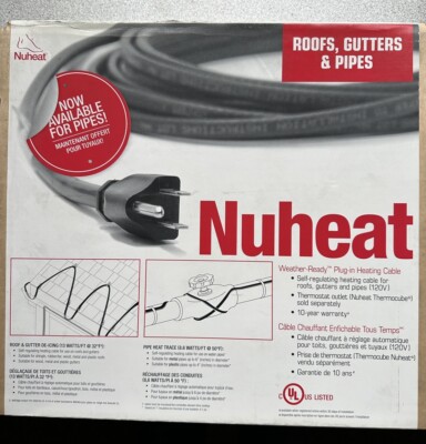 NEW 75 feet Nuheat Self-Regulating Heating Cable Roof Pipe Gutter Plug-in 75'
