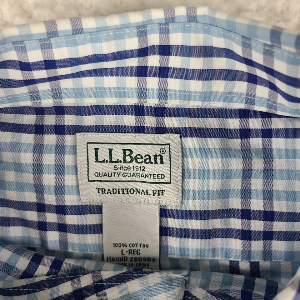 L L Bean Dress Shirt Mens Large Blue Plaid Traditional Fit Cotton Button Up - Image 3 of 4