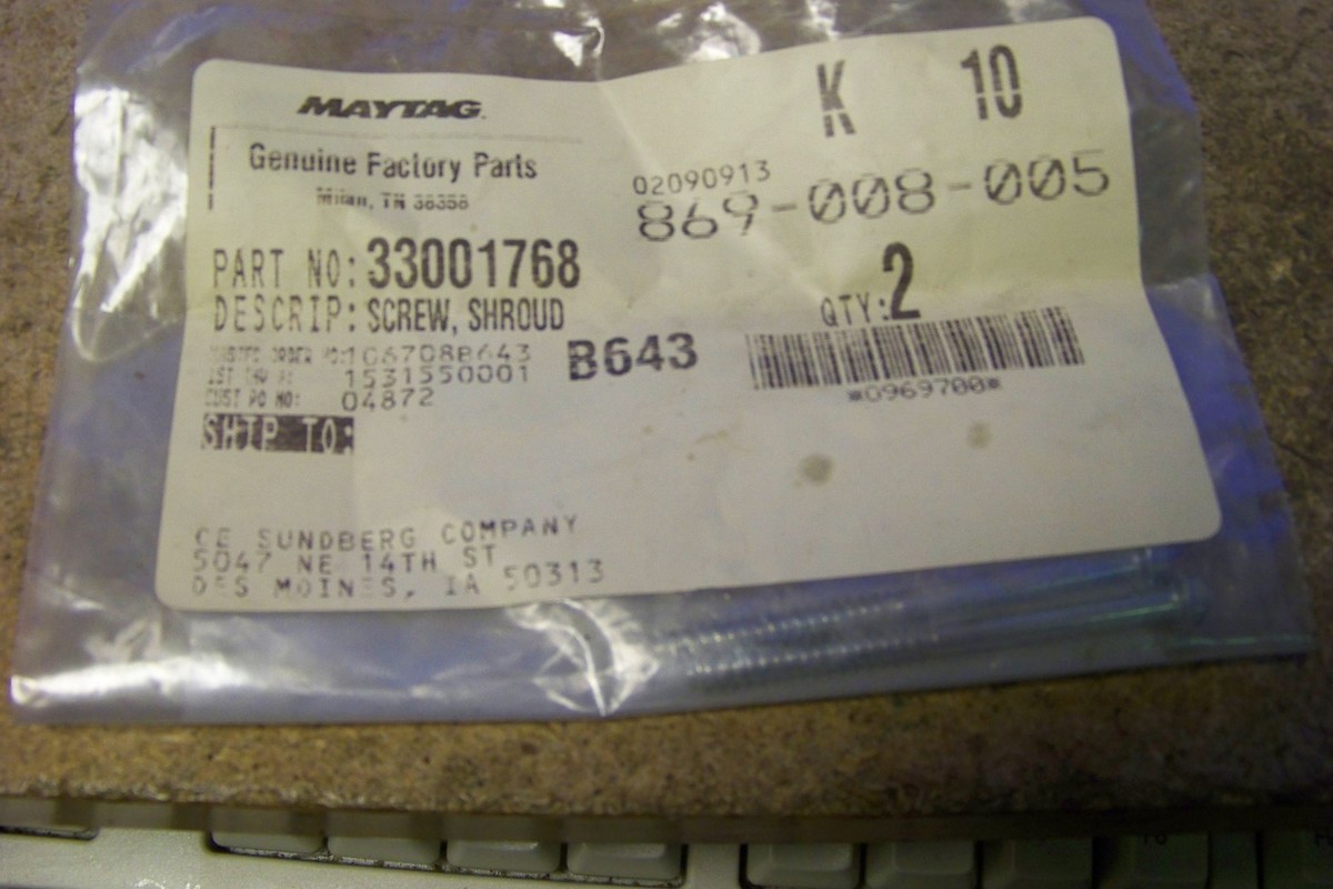 Maytag 33001768 Washer/Dryer Screw Shroud ~ 2 ct | eBay