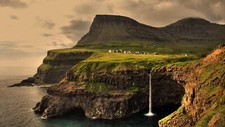 Landscape cliff waterfall sea village nature faroe Custom Gaming Mat Desk