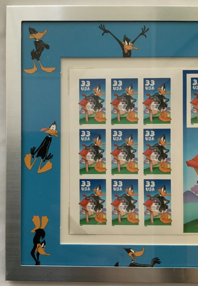 USPS Framed 1999 33c Daffy Duck Stamps Pane of 9 And Imperforate - Image 4 of 4