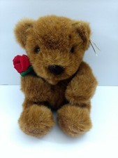 Russ Caress Soft Pet "Roundley" Brown Teddy Bear Plush 7" Stuffed Animal W/ Rose